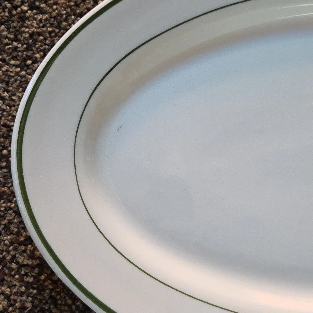 Vintage Restaurant Ware Platter White w/ Green Stripe Caribe Puerto Rico USA